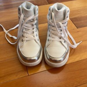 Just for kicks dance shoes, silver and white warrant for one season